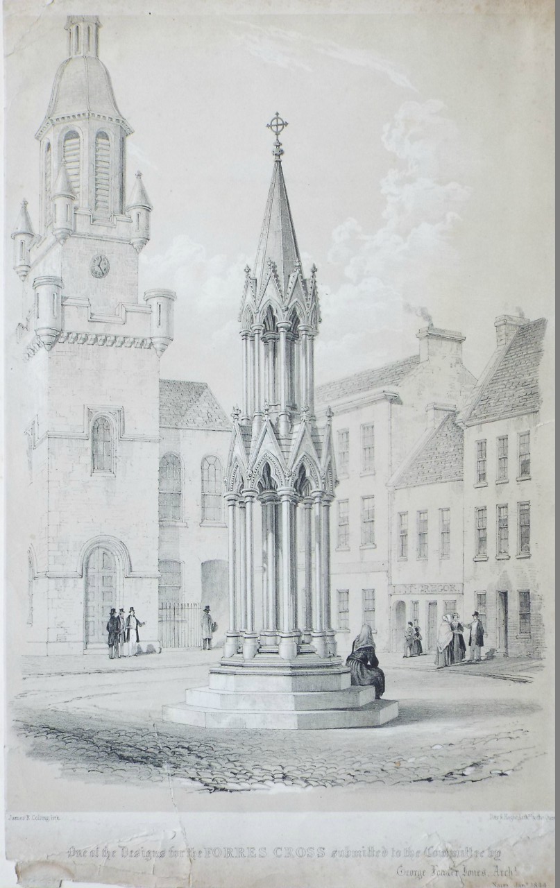 Lithograph - One of the Designs for the Forres Cross submitted to the Committee by George Fowler Jones, Archt. - Colling